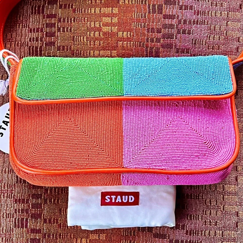 🌺🎉HP🎉🌺 NWT Staud Beaded Tommy Shoulder Bag Multi Colorblock 🌟RARE FIND🌟 - Picture 7 of 16